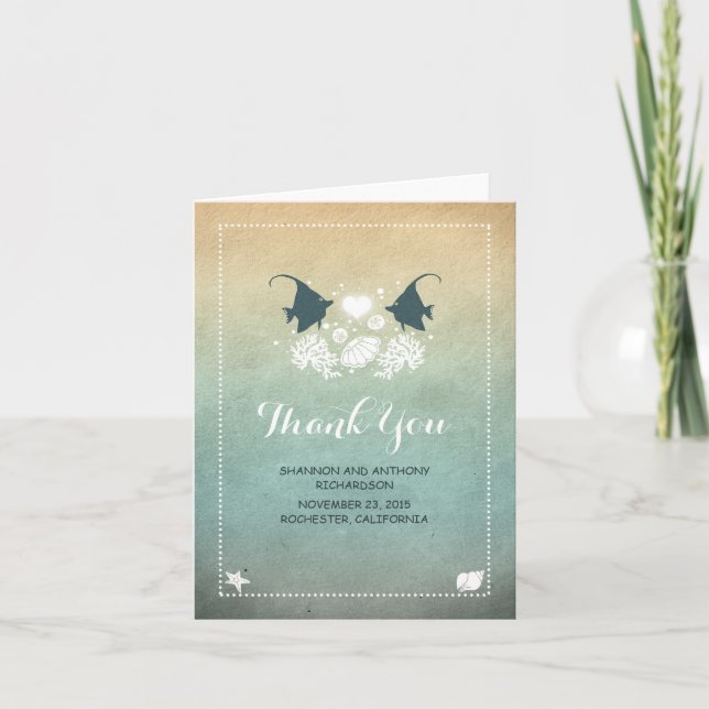 casual cute beach wedding thank you cards (Front)