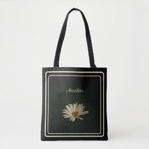 Casual Daisy Flower Personalised Black  Tote Bag