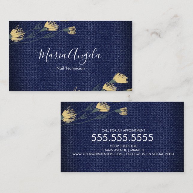 Casual Denim and Wild Flowers Salon Beauty Business Card (Front/Back)