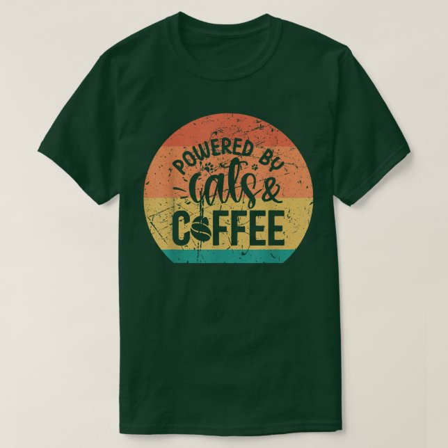 Casual Distressed Top Powered By Cats & Coffee  (Design Front)