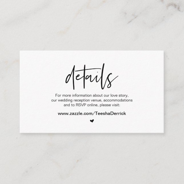 Casual elegance, Black font,  Wedding Details Enclosure Card (Front)