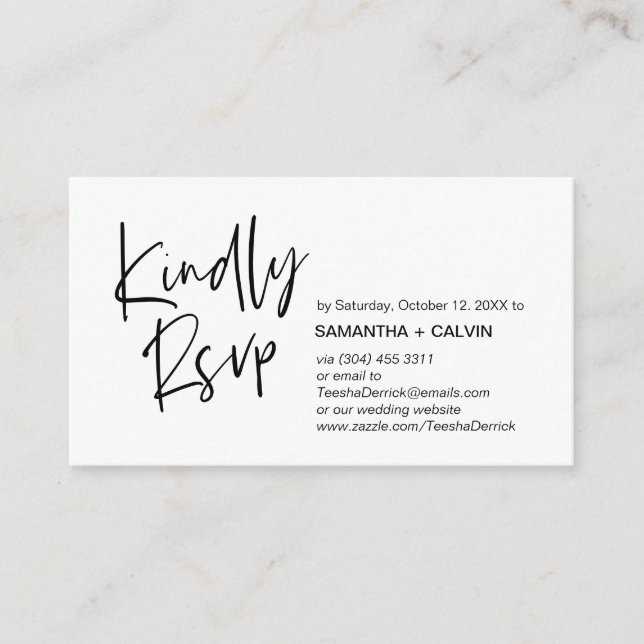 Casual Elegance, Black Script, RSVP respond Enclosure Card (Front)