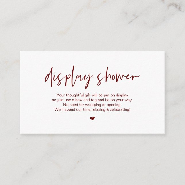 Casual elegance, Display Shower, Burgundy, Wedding Enclosure Card (Front)