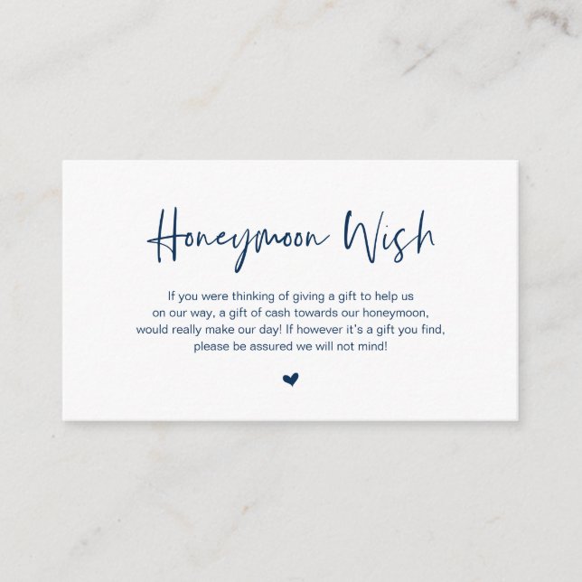 Casual elegance, Navy Blue, Honeymoon Wish Enclosure Card (Front)