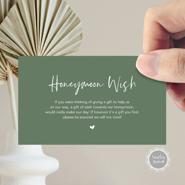Casual Elegance, Sage, Honeymoon Wish Enclosure Card (Honeymoon Wish Enclosure Card, in Modern minimal, casual elegance script, cash fund, in sage green)