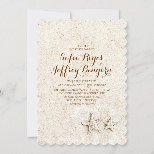 Casual elegant beach wedding invitations (Front)