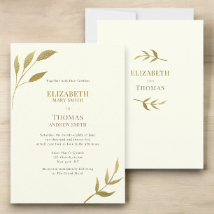 Casual elegant ivory and gold wedding invitation