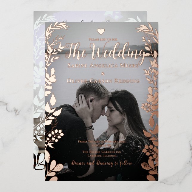 Casual Elegant Photo Rose Gold Floral Wedding  (Front/Back)