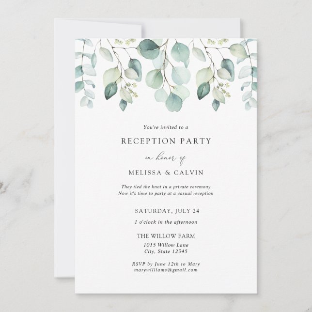 Casual Eucalyptus Wedding Reception Invitation (Front)