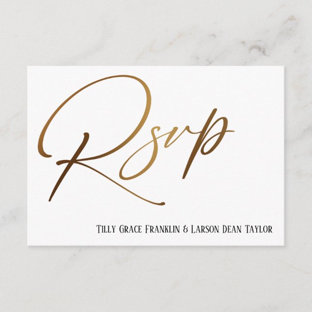 Casual Faux Gold Handwriting RSVP Song Request Enclosure Card (Front)