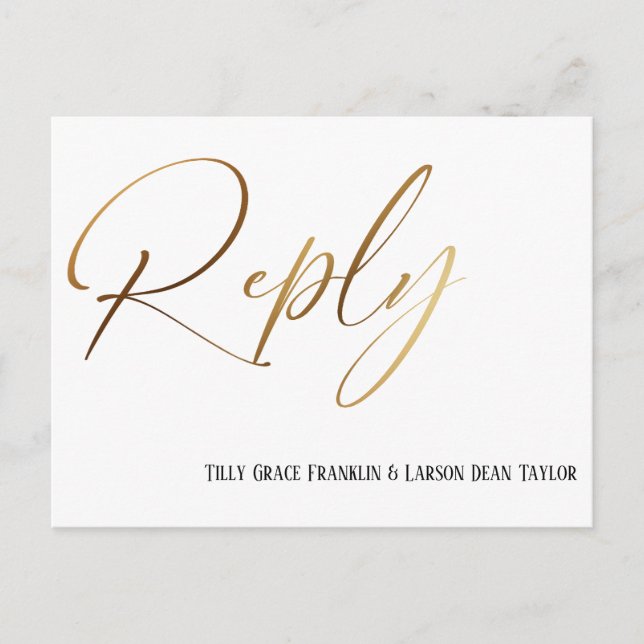 Casual Faux Gold Handwriting RSVP Song Request Postcard (Front)
