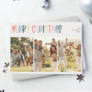 Casual Festive Colourful Christmas Three Photo  Holiday Card