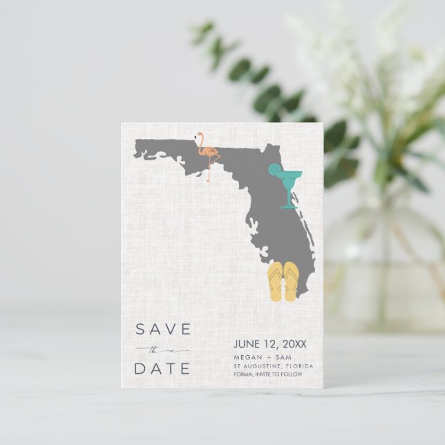 Casual Florida Beach Wedding Save the Date Announcement Postcard (Standing Front)