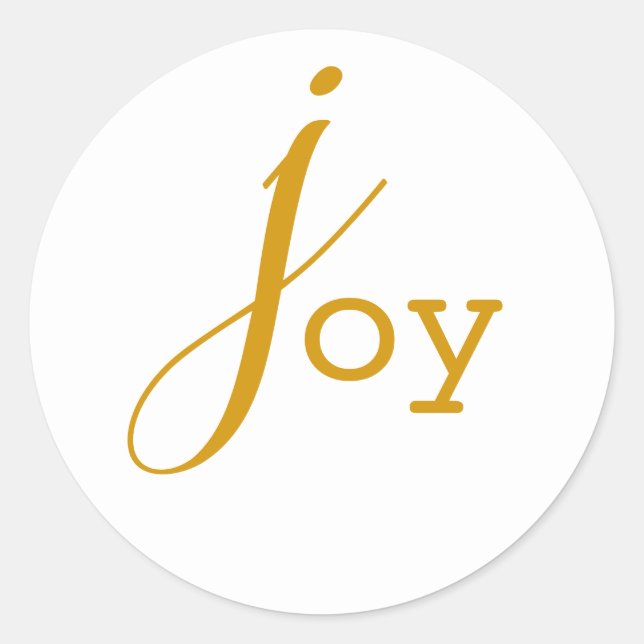Casual Gold and White Joy Round Sticker (Front)