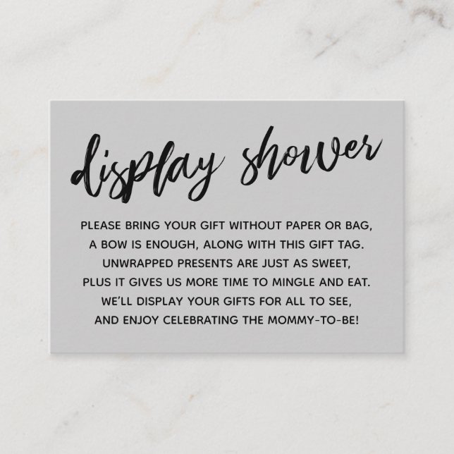 Casual Grey Display Baby Shower No Gift Wrap Enclosure Card (Front)