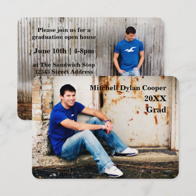 Casual Grunge  - 3x5 Graduation Announcement (Front/Back)