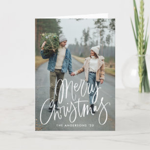 Casual Hand-Lettered Script Merry Christmas Photo Holiday Card