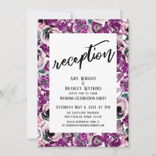 Casual Hand Reception Bold Pink Watercolor Flowers Invitation