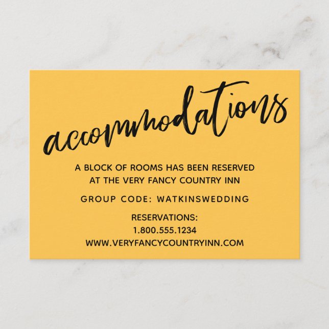 Casual Handwriting Apricot Wedding Accommodations Enclosure Card (Front)
