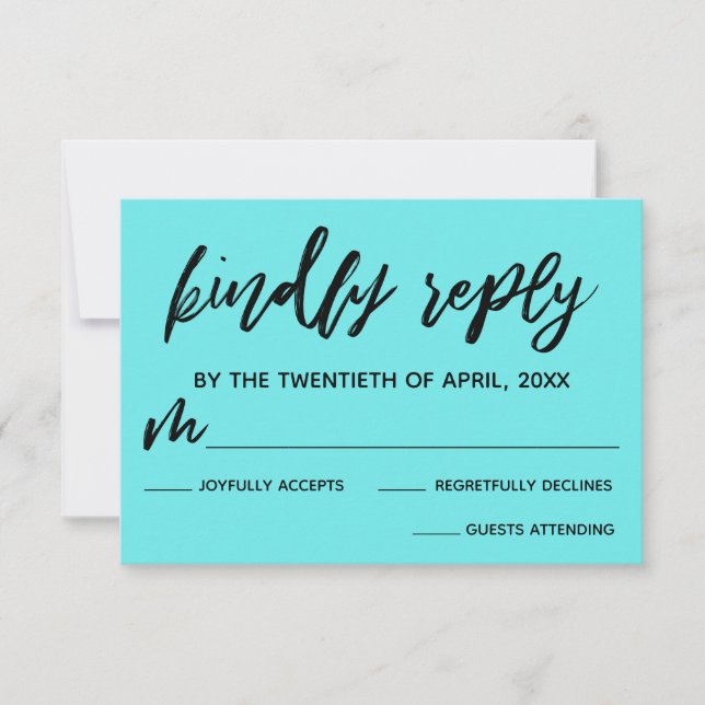 Casual Handwriting Aqua Wedding RSVP Card (Front)