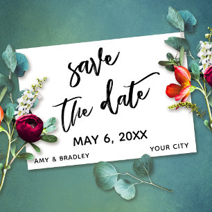 Casual Handwriting Black White Wedding Typography Save The Date