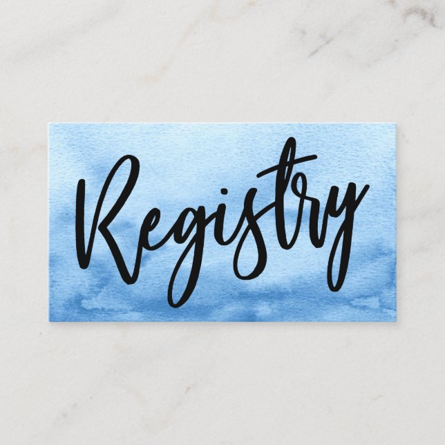 Casual Handwriting Blue Watercolor Gift Registry Enclosure Card (Front)