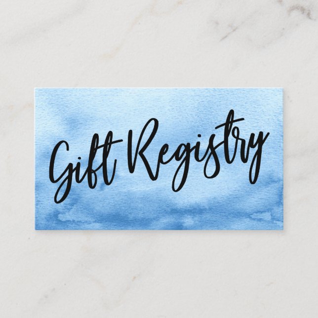 Casual Handwriting Blue Watercolor Gift Registry Enclosure Card (Front)