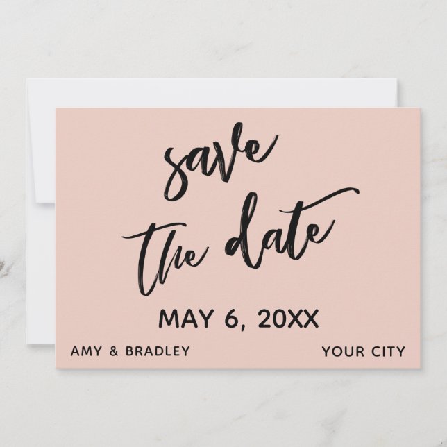 Casual Handwriting Blush Pink Wedding Typography Save The Date (Front)