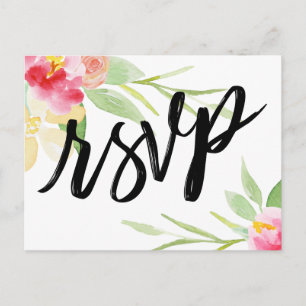 Casual Handwriting Boho Watercolor Floral RSVP Postcard