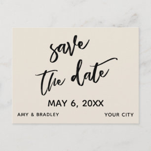 Casual Handwriting Cream Wedding Save the Date Announcement Postcard