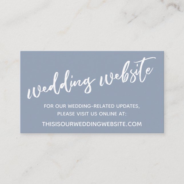 Casual Handwriting Dusty Blue Wedding Website Enclosure Card (Front)