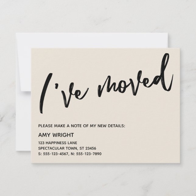 Casual Handwriting I've Moved Cream Announcement (Front)