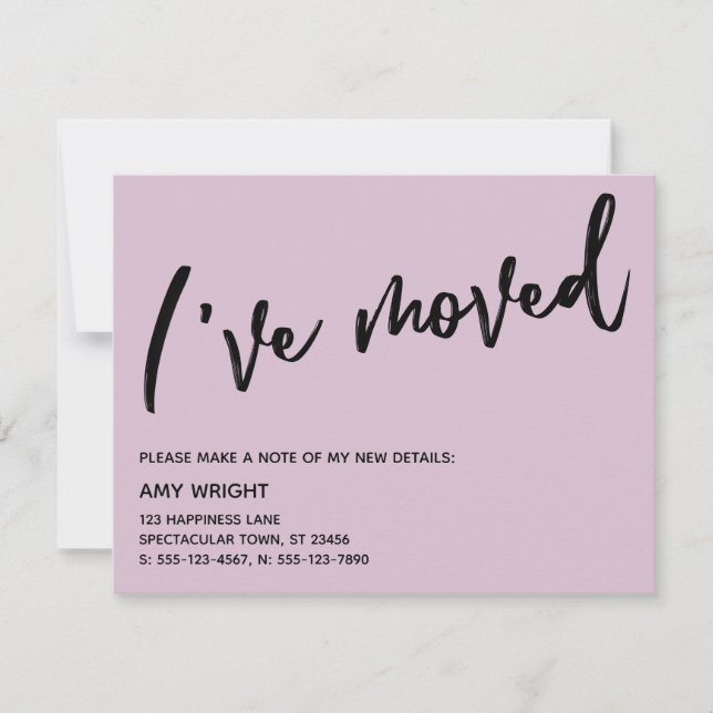 Casual Handwriting I've Moved Pale Mauve Pink Card (Front)