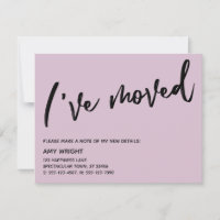 Casual Handwriting I've Moved Pale Mauve Pink Card