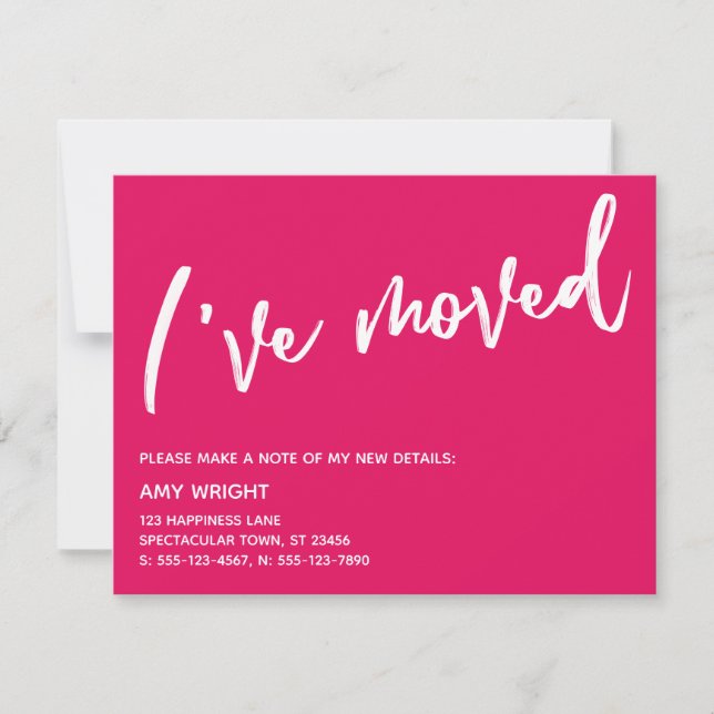 Casual Handwriting I've Moved Raspberry Pink Card (Front)