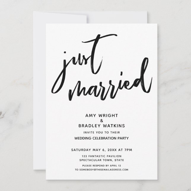 Casual Handwriting Just Married Wedding Reception Invitation (Front)