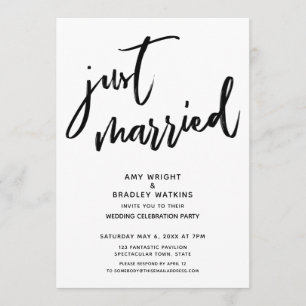 Casual Handwriting Just Married Wedding Reception Invitation