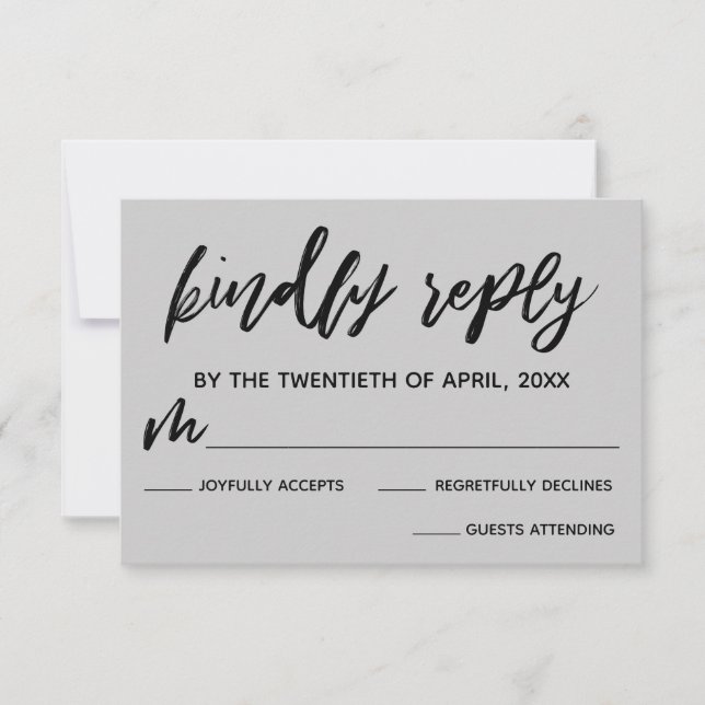 Casual Handwriting Light Grey Wedding RSVP Card (Front)