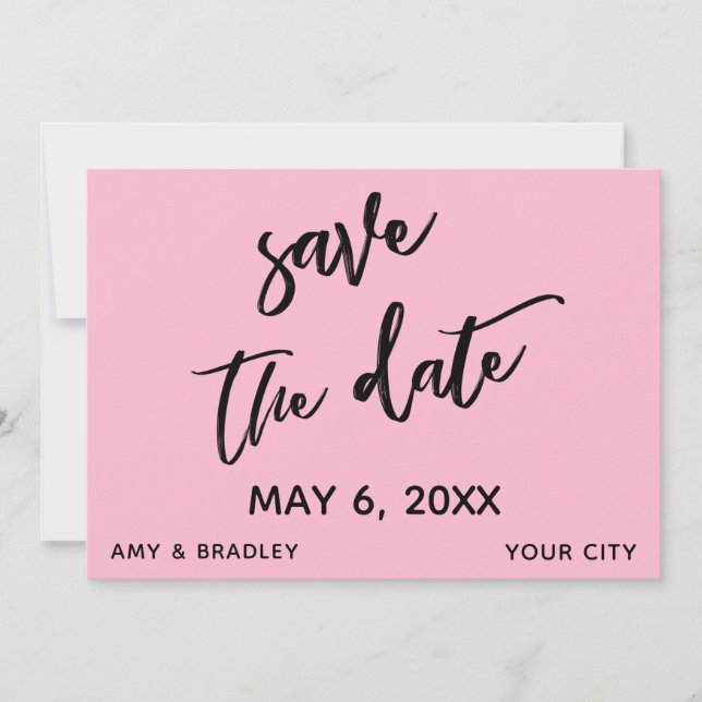 Casual Handwriting Medium Pink Wedding Typography Save The Date (Front)