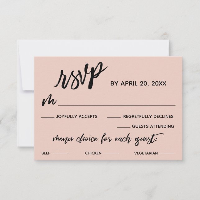 Casual Handwriting Menu Choice Blush Pink RSVP (Front)