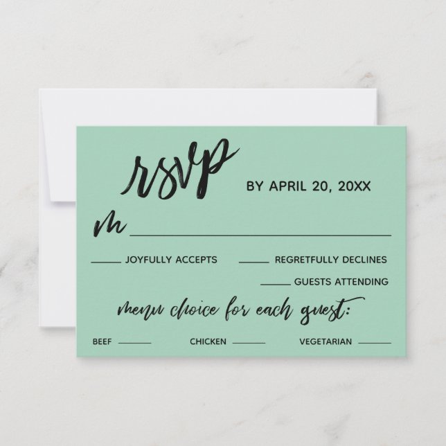 Casual Handwriting Menu Choice Light Green RSVP (Front)