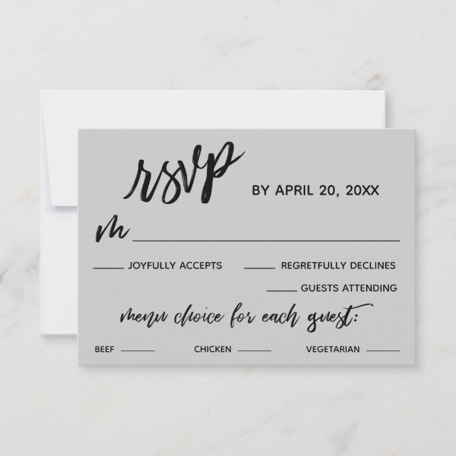 Casual Handwriting Menu Choice Light Grey RSVP (Front)