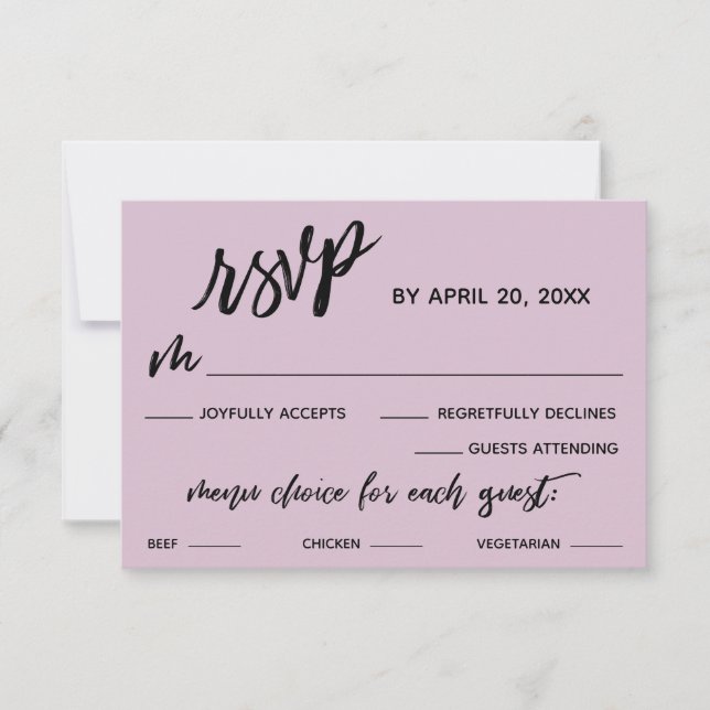 Casual Handwriting Menu Choice Light Mauve RSVP (Front)