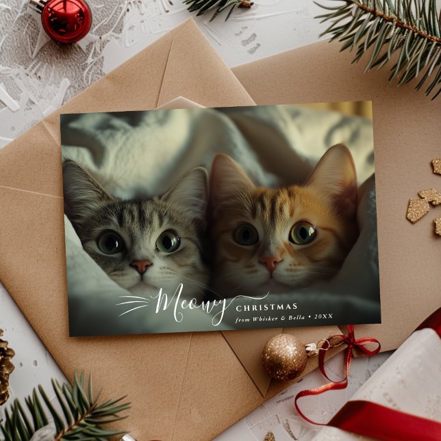 Casual Handwriting Meowy Christmas Photo Overlay Holiday Card (Creator Uploaded)