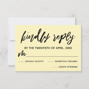 Casual Handwriting Pale Yellow Wedding RSVP Card