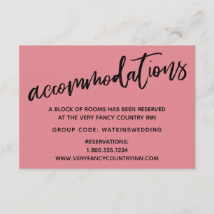 Casual Handwriting Pink Wedding Accommodations Enclosure Card