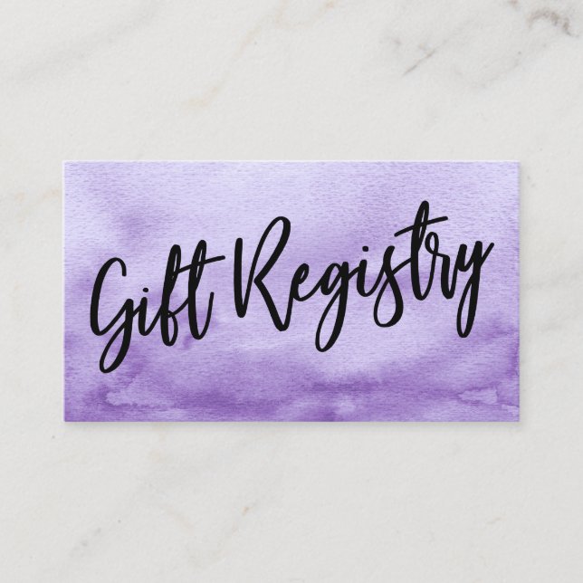 Casual Handwriting Purple Watercolor Gift Registry Enclosure Card (Front)