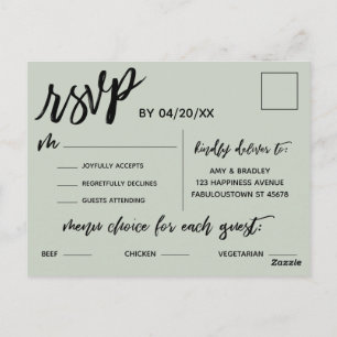 Casual Handwriting Sage Green Menu Choice RSVP Postcard