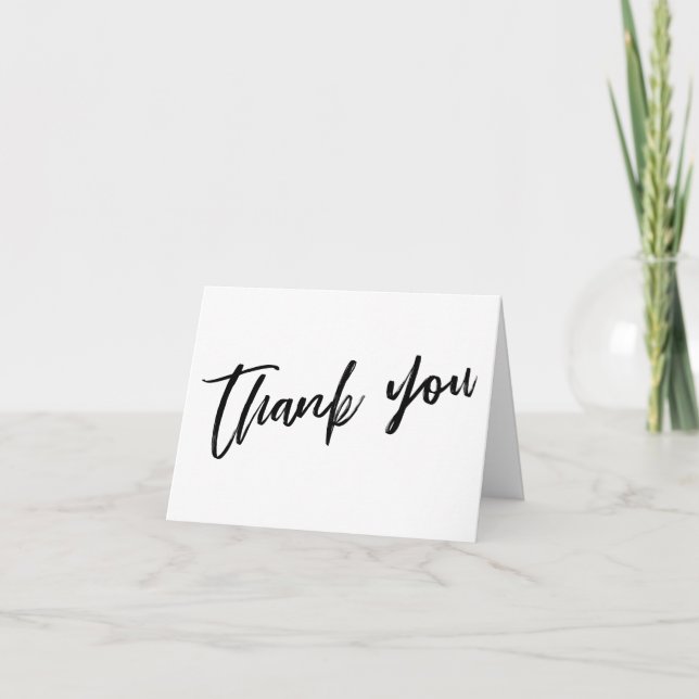 Casual Handwriting Simple Black and White Wedding Thank You Card (Front)