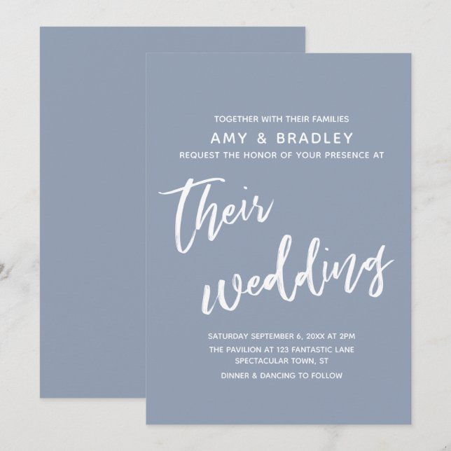 Casual Handwriting Simple Dusty Blue Wedding Invitation (Front/Back)